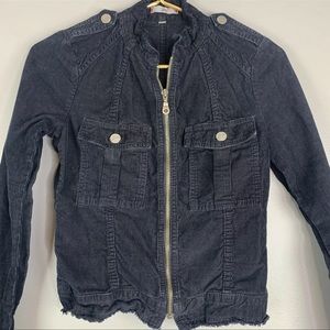 Joie Black Corduroy Raw Hem Moto Jacket, XS